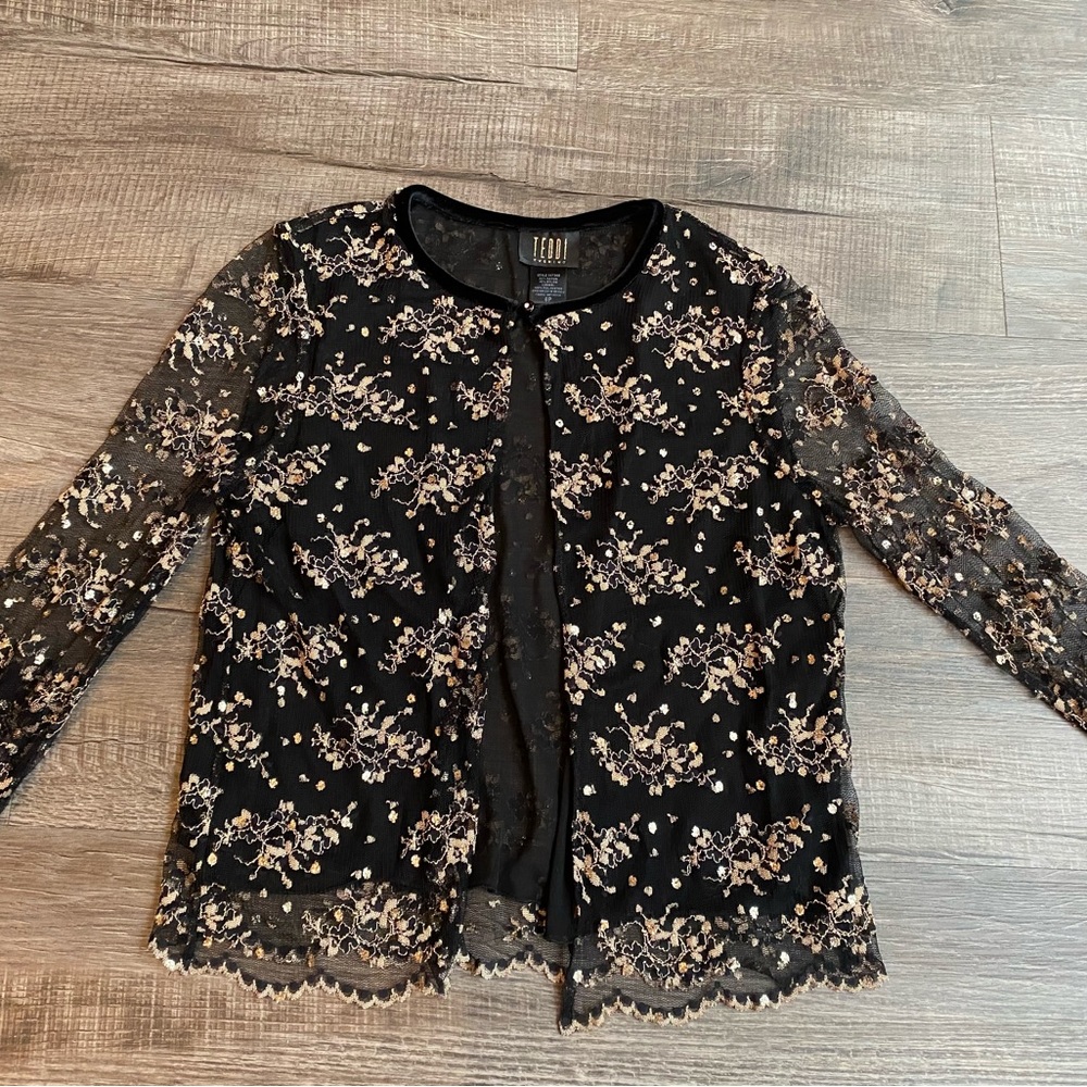Vintage Black Lace Jacket New with Gold Floral Design